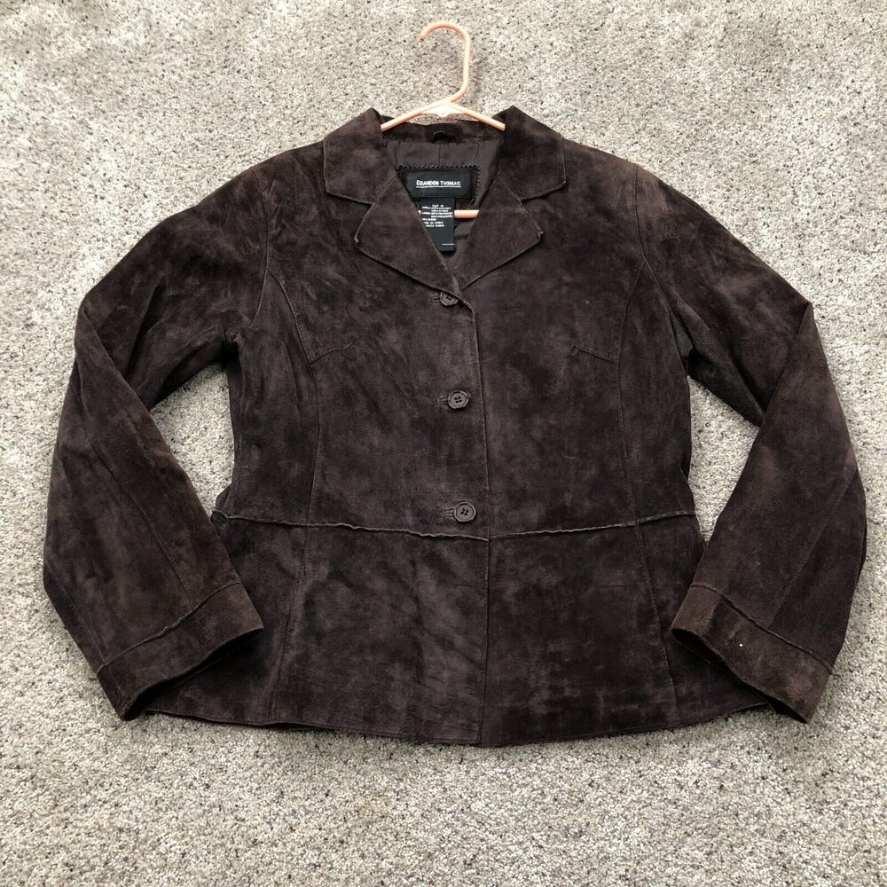 Brandon Thomas Jacket Womens Medium Brown Suede Leather Blazer Coat Ladies